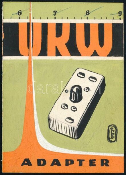 UKW adapter, retro reklámterv, tempera, papír, jelzés nélkül, 1960 körül, hátoldalán Magyar Hirdető Grafikai lektorátus bélyegzővel, 12x8,5 cm