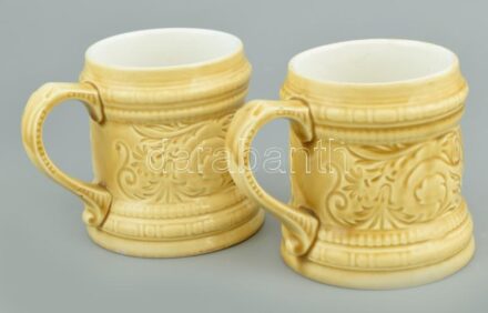 2db Gránit söröskorsó, faqjansz, kopott, jelzett, m:12cm