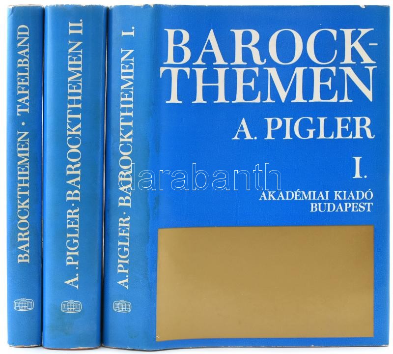 Pigler, Andor: Barockthemen. Eine Auswahl von Verzeichnissen zur Ikonographie des XVII. und XVIII. Jahrhunderts. I-III. köt. Bp., 1974, Akadémiai. 556 + 650 + 344 p. Német nyelven. Második, bővített kiadás. Kiadói egészvászon-kötés,