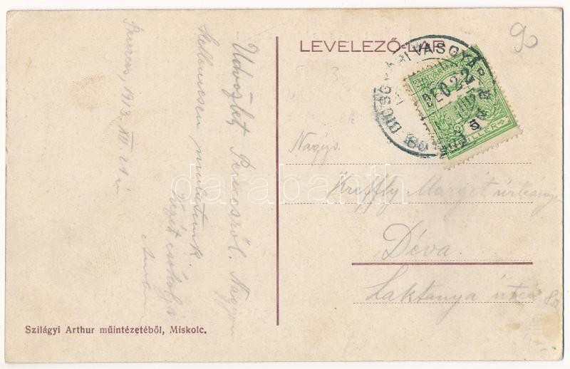 1913 Pereces (Miskolc), Diósgyőri m. kir. vas- és acélgyár bányatelepe, Erdősor utca, vasútvonal. Szilágyi Arthur műintézetéből (EK) - Image 2