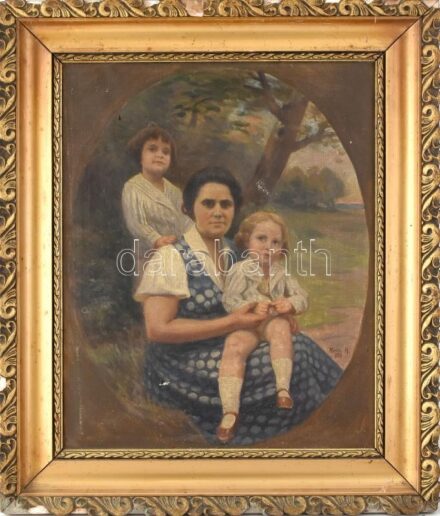 Keiss Károly (1883-1953): Család 1932. Olaj, vászon, jelzett, fakeretben, sérült 55x45 cm