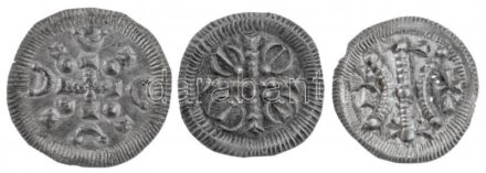 1131-1141. Denár Ag 'II. Béla' (3xklf) (0,22g, 0,28g, 0,16g) T:1,1- egyiken apró rep., patina / Hungary 1131-1141. Denár Ag 'II. Béla' (3xdiff) (0,22g, 0,28g, 0,16g) C:UNC,AU one with tiny crack, patina Huszár: 95., 89., 97., Unger I.: 47.,