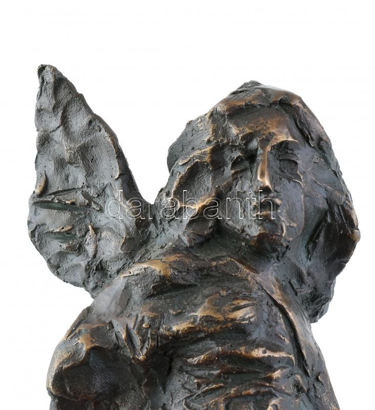 Kárpáti Tamás (1949- ): Angyal. Öntött, patinázott bronz. Jelezve hátoldalon lent: KT. E/A (művészpéldány) m:25cm - Image 3