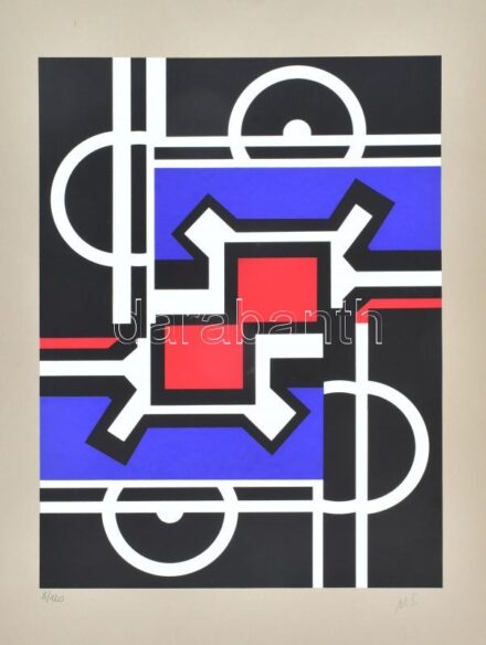 Schöffer, Nicolas (Miklós) (1912-1992): Geometria. Szitanyomat, papír, jelzett, számozott (8/120), lap bal szélén és alsó sarkaiban kisebb törésnyommal, szitanyomat ép, 42×31 cm