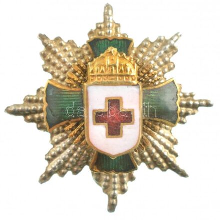 1922. 'A Magyar Vöröskereszt Érdemcsillaga' zománcozott gomblyukjelvény miniatűr, hátlapon 'MORZSÁNYI J BUDAPEST (...) 5' gyártói jelzéssel (25x25mm) T:1- / Hungary 1922. 'Hungarian Red Cross, Star of Merit' enamelled buttonhole badge