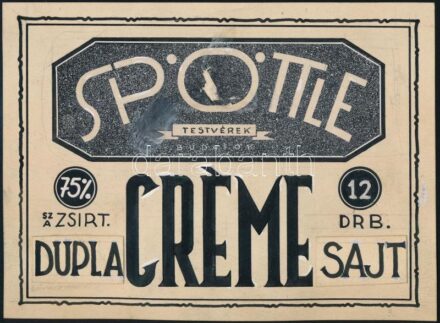 Spöttle Testvérek Budafok dupla creme sajt. Reklám v. csomagolás terv. Tempera, tus, kollázs, papír. 1930-40 körül. Jelzés nélkül, 11,5×15,5 cm