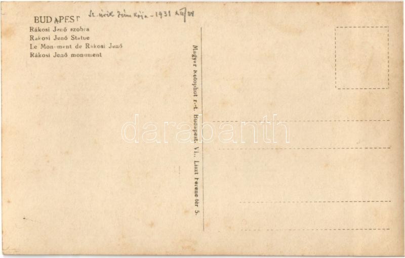 Budapest VII. Rákosi Jenő szobra, Erzsébet körút Dohány utca sarka (1948-ban a kommunisták lebontották) - Image 2