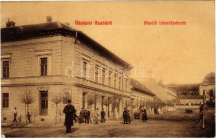 Aszód, Takarékpénztár, vendéglő, bor és sörcsarnok. W.L. 922. (fa)