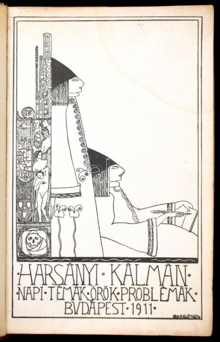 Harsányi Kálmán: Napi témák, örök problémák. Az illusztrátor, Sassy Attila 'Aiglon' részére DEDIKÁLT példány. Bp., 1911,(Szatmárnémeti, Pázmány-Sajtó-ny.), 1 (díszcímlap)+ 120 p.+7 t. Sassy Attila 'Aiglon' egy