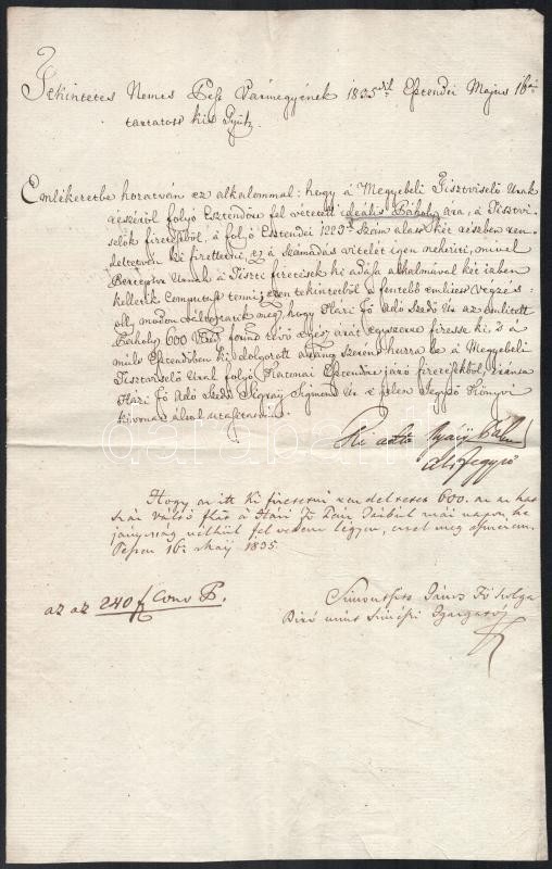 1833. A budai magyar Nemzeti Színházban a pest megyei tisztviselők Ideális páholyának megváltására szolgáló összeg fizetésükből való levonásáról rendelkező levél Nyáry Pál (1805-1871) politikus, később