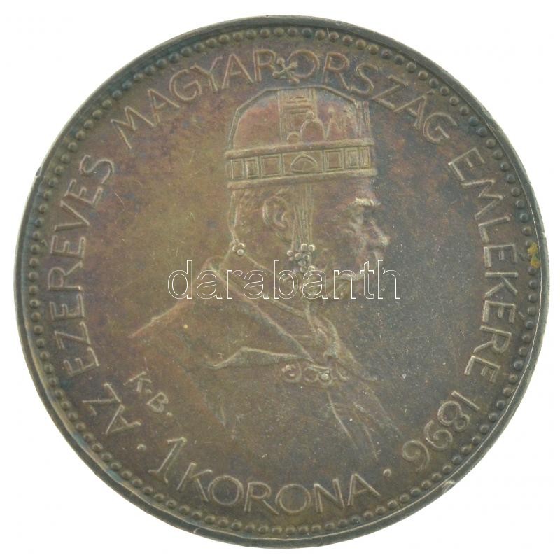 1896KB 1K Ag 'Millenium' eredeti sötétbarna 'Millenniumi Koronaérem - 1896' díszdobozban T:1- patina / Hungary 1896KB 1 Korona Ag 'Millennium' in original, brown case C:AU patina Adamo K5.2 - Image 2