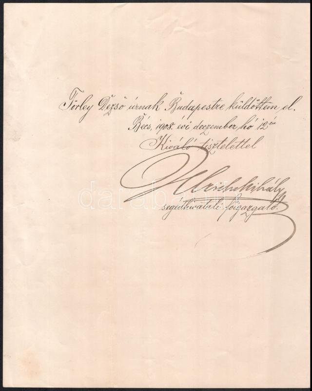 1908 A király személye körüli miniszteri hivataltól érkezett levél a Törley családnak, melyet a Ferenc József által adományozott nemesi címereslevél mellé mellékeltek. - Image 2