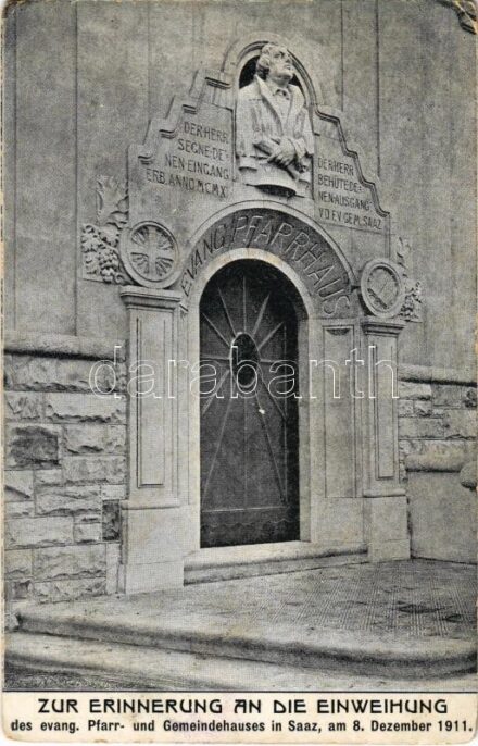 Zatec, Saaz; Zur Erinnerung an die Einweihung des evang. Pfarr- und Gemeindehauses am 8. Dezember 1911 / To commemorate the inauguration of the Protestant rectory (EB)