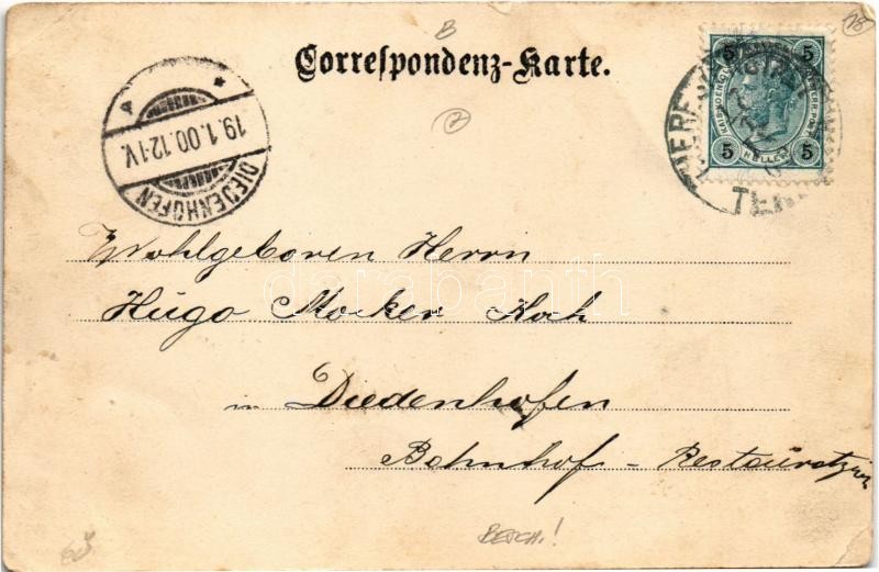 1900 Praha, Prag; Neues deutsches Theater, Herr Pauli im Vogelhändler / new German theatre. Art Nouveau, floral (small tear) - Image 2