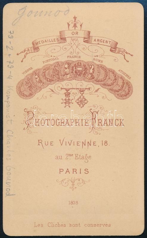 Charles Gounod (1818-1893) francia zeneszerző vizitkártya méretű fotója / French composer photo 6x9 cm - Image 2
