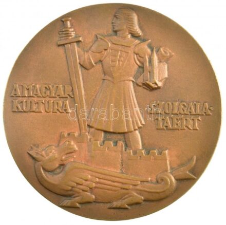 Boldogfai Farkas Sándor (1907-1970) 1938. 'A magyar kultúra szolgálatáért' kétoldalas öntött bronz emlékérem 'A MAGYAR KULTÚRA SZOLGÁLA-TÁÉRT / A M KIR VALLÁS ÉS KÖZOKTATÁSÜGYI MINISTER' (254g/93mm) T:1- / Hungary 1938. 'For