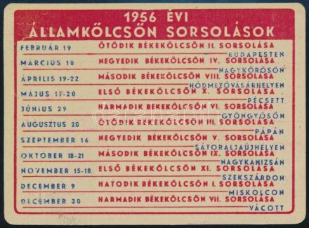 1956 Államkölcsön fém reklámos kártyanaptár 7x9,5 cm