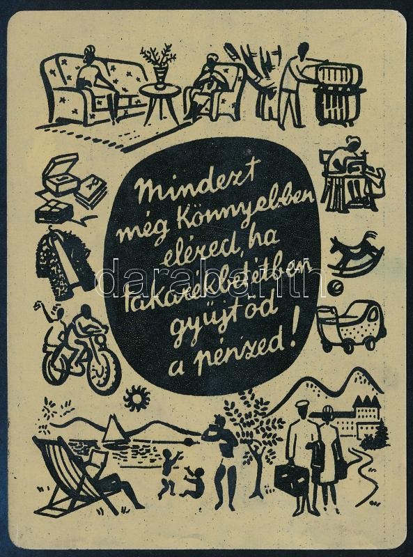1954 OTP takarékbetét fém reklámos kártyanaptár 7x9,5 cm