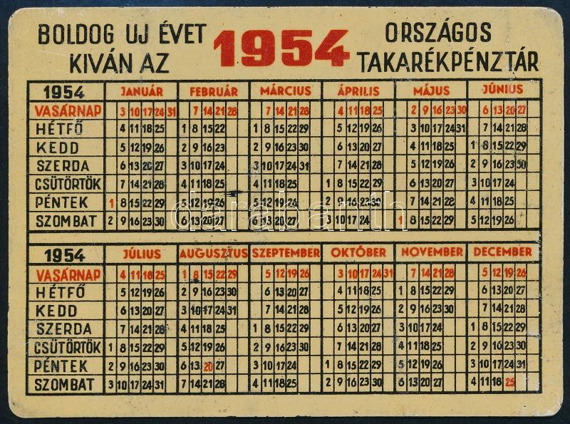 1954 OTP takarékbetét fém reklámos kártyanaptár 7x9,5 cm - Image 2