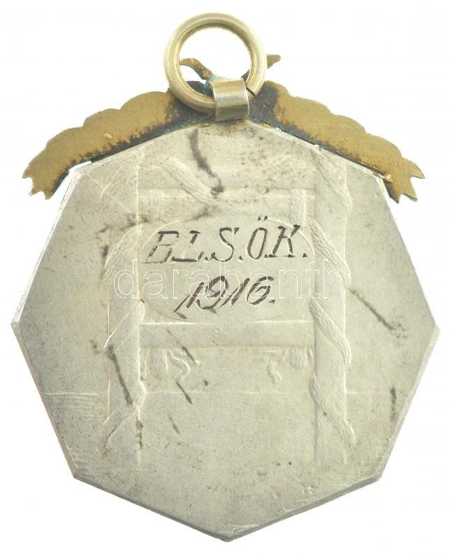 Berán Lajos (1882-1943) 1916. 'Elsők' jelzett Ag úszó díjérem aranyozott fém rátéttel, füllel, 'S.G.A.' gyártói jelzéssel, hátoldalán gravírozva (Br:14,95g/0.900/35x32mm) T:2 patina / Hungary Berán Lajos (1882-1943) 1916. 'First - Image 2