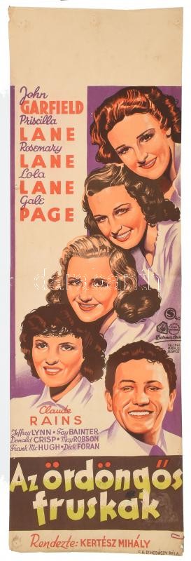 Az ördöngős fruskák (Daughters Courageous). Moziplakát (filmplakát, rácsplakát), 1940. John Garfield, Priscilla Lane és mások szereplésével. Rendező: Kertész Mihály (Michael Curtiz). Warner Brothers, First National. Litográfia,