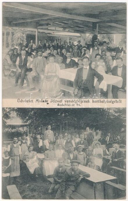 Budapest XI. Kelenföld, Üdvözlet Molnár József vendéglőjének kerthelyiségéből. Budafoki út 48. (fl)