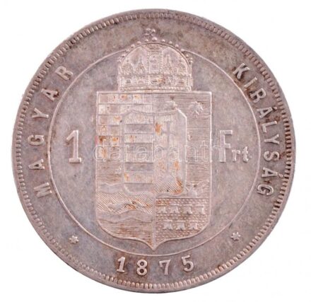 1875KB 1Ft Ag 'Ferenc József / Középcímer' Körmöcbánya (12,37g) T:2 / Hungary 1875KB 1 Forint Ag 'Franz Joseph' Kremnitz (12,37g) C:XF Unger III.: 1464.a, Huszár: 2138., Adamo M15