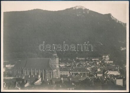 cca 1910 Brassó, Fekete-templom és a város a Király úthoz vezető szerpentinről, Erdélyi Mór felvétele, hátulján feliratozva, 11,5×16 cm / Brasov, with notes on its back, 11,5×16 cm