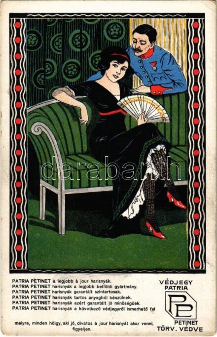 Patria Petinet a legjobb a jour harisnyák. Harisnya reklám / Stockings advertisement. Art Nouvea litho (EK)