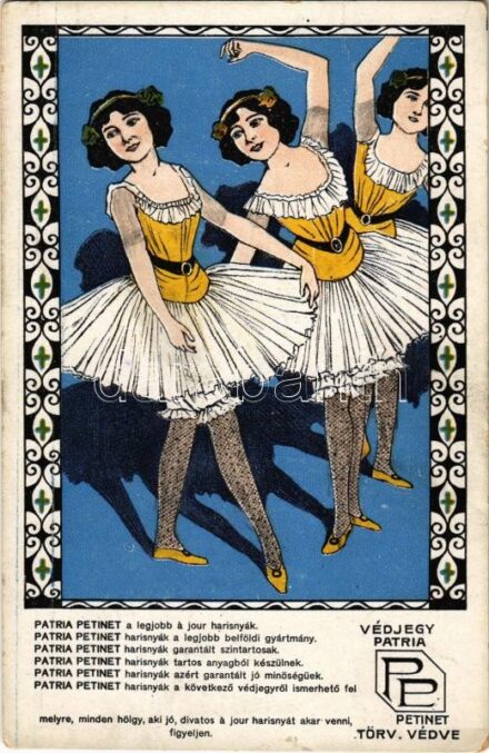 Patria Petinet a legjobb a jour harisnyák. Harisnya reklám / Stockings advertisement. Art Nouvea litho (fa)