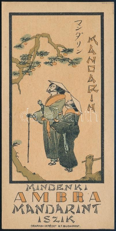 cca 1930 'Mindenki Ambra mandarint iszik', a budapesti Ambra Egyesült Likőrgyárak és Gyümölcslepároló Rt. reklámos számolócédulája, Bp., Grafikai Intézet Rt., 12x6 cm