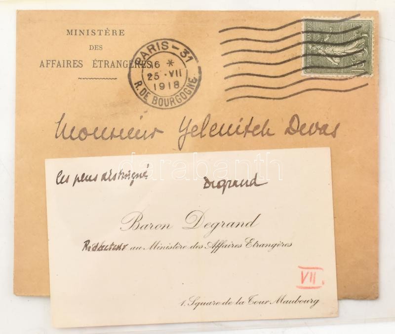 Francia aláírásgyűjtemény: tudósok, katonák autográf levelei, aláírt névjegykártyái 20 db: Général Sarrai, Emile Dupont, Paul Deschanel, Victor Basch, René Bazin, Emila Male, Colonel Dugué Mac Carthy, Franchet d'Esperay, Louis - Image 3