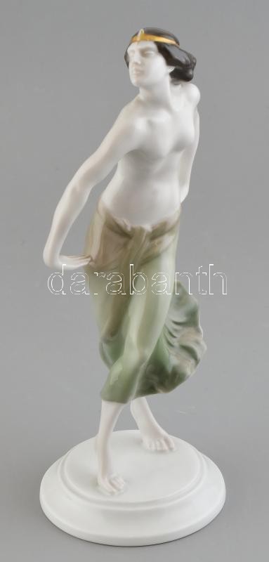 Rosenthal (Rudolf Marcuse) egyiptomi táncosnő, kézzel festett, jelzett, hibátlan, m: 25,5 cm / Rosenthal - Figur 'Ägyptische Tänzerin' . Manufakturmarke 'Rosenthal Selb Bavaria' und geprägte Modellnummer '757', H 25,5 cm, Entwurf Rudolf