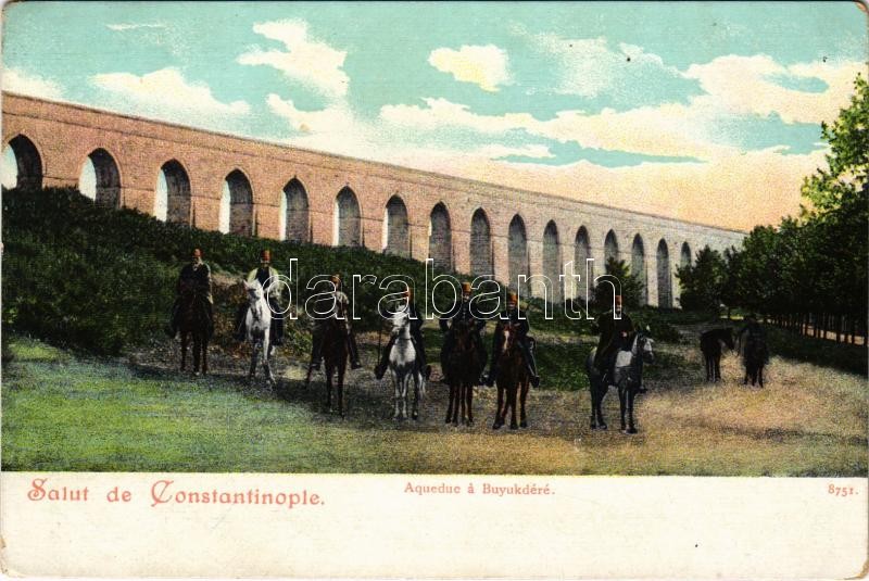 Constantinople, Istanbul; Aqueduc a Buyukdéré / Büyükdere, aqueduct, soldiers