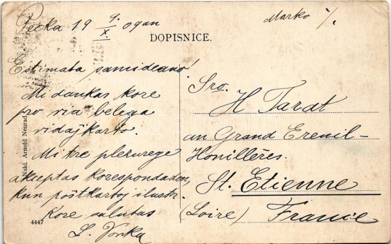 1909 Pecka, Kostel, Kostelní ulice, Námestí, Zriceniny hradu Pecka a Továrna, Hostinec Radnice / church, street, square, castle, factory, hotel and restaurant. TCV card (EK) - Image 2