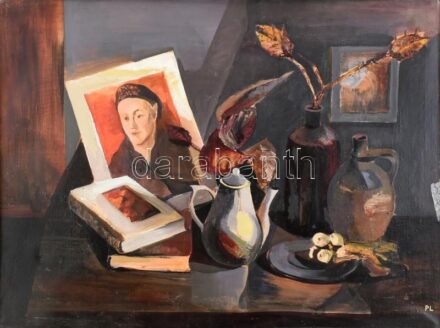 Paizs László (1935-2009): Csendélet. Olaj, vászon, jelzett. Hátoldalán autográf felirattal. Dekoratív fa keretben, 60x80 cm / László Paizs (1935-2009): Still life. Oil on canvas, signed. Framed, 60x80 cm
