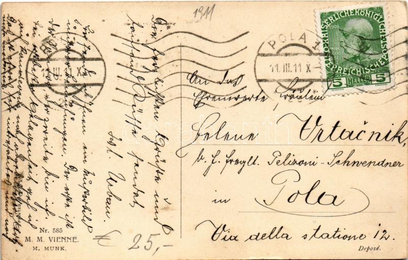 1911 Úriemberek és hölgy repülőgépen / Gentlemen and lady in aircraft. M. Munk Vienne Nr. 585. (EK) - Image 2