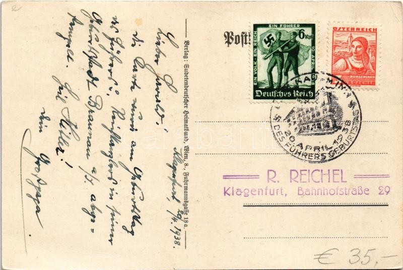 1938 7 Millionen Tschechen gegen 75 Millionen Deutsche! Sudetendeutscher-Heimatbund / WWII Sudeten German propaganda postcard + '1938 Des Führers Geburtstag' So. Stpl (EK) - Image 2