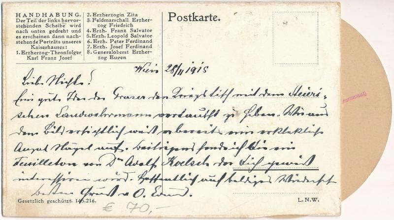 1914-1915 Kriegsbeginn 28. Juli. Zur Erinnerung an den Weltkrieg - Viribus Unitis / Első világháborús osztrák-magyar katonai mechanikus lap II. Vilmossal és Ferenc Józseffel (nem rögzített belső rész!) / WWI Austro-Hungarian and German - Image 2