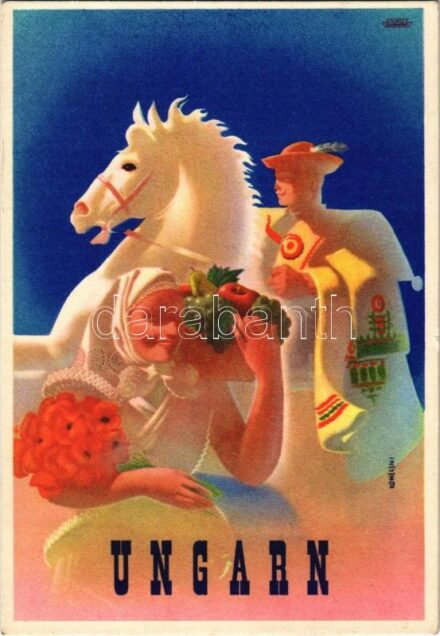 Besuchet Ungarn! Ungarisches Landesamt für Fremdenverkehr / Magyar turisztikai reklám. Klösz / advertisement of the Hungarian National Office for Tourism, folklore. s: Konecsni + So. Stpl