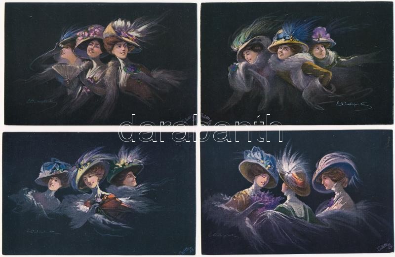 Raphael Tuck & Sons 'Connoisseur' Serie 'Frauenköpfe' No. 1233. Kollektion 'Moderne Meister' Serie XXX. s: E. Occhipinti - 4 db régi képeslap / 4 pre-1945 postcards