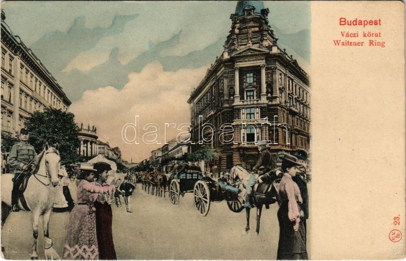 Budapest VI. Váci körút (ma Bajcsy-Zsilinszky út), Fonciere Pesti Biztosító Intézet, Takarékpénztár. Montázs katonákkal és ágyúval (EK)