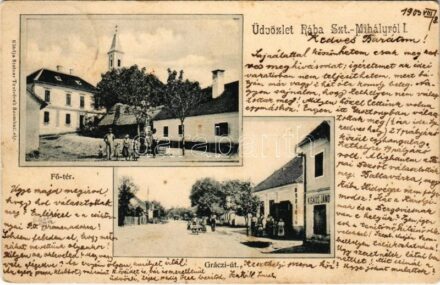 1903 Rábaszentmihály, Rába Szt.-Mihály; Fő tér, Gráczi út, Kiskos János üzlete. Steiner Testvérek kiadása (fl)