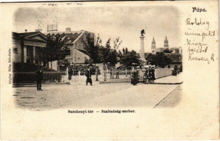 1902 Pápa, Széchenyi tér, Szabadság szobor. Gigler Béla felvétele
