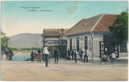 1912 Verőce, Nógrádverőce; Vendéglő az Árpád vezérhez, bemenet a kertbe, étterem. Zoller József 259.
