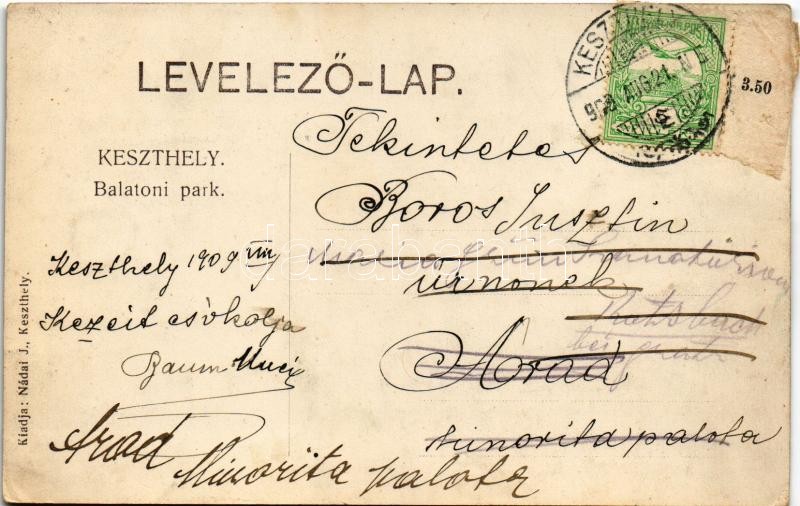 1909 Keszthely, Balatoni park. Nádai J. kiadása - Image 2
