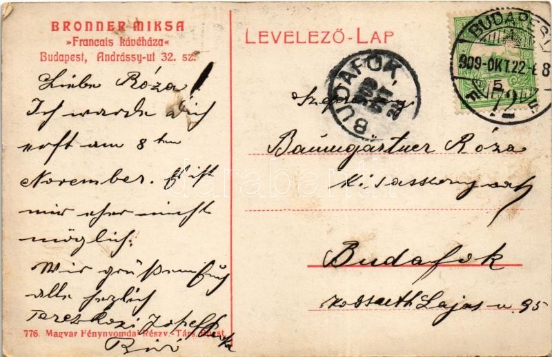1909 Budapest VI. Bronner Miksa 'Francais' kávéháza, Müller Dávid üzlete, Fővárosi Orfeum. Andrássy út 32. - Image 2