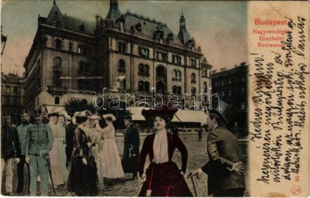 1907 Budapest VI. Drechsler nagyvendéglő (mai Balettintézet) az Andrássy úton, Pilseni Ősforrás. Montázs