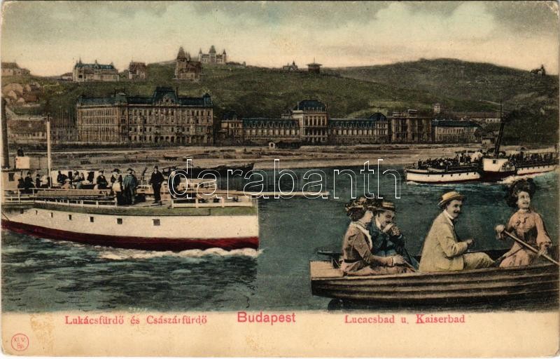 Budapest II. Lukács és Császár fürdő. Montázs hajókkal és csónakokkal