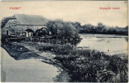 1911 Facset, Facsád, Faget; Béga parti részlet, Hirsch Dávid és fiai vízimalom. Onesan és Leukucza kiadása / riverside, mill